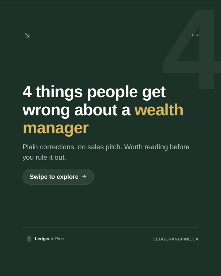 Seven slide LinkedIn carousel about choosing a wealth manager