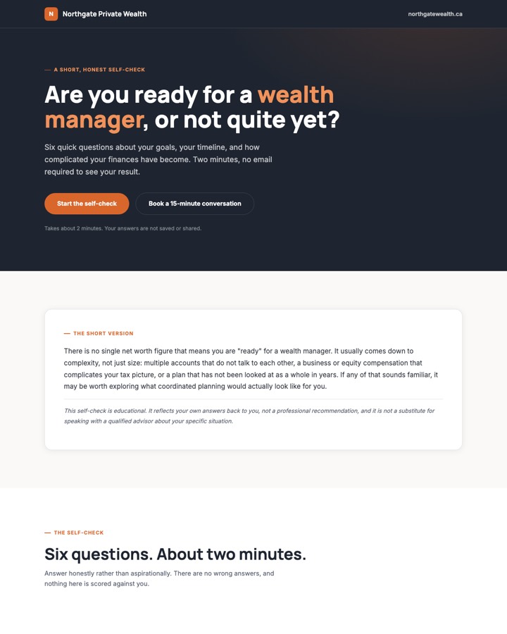 Interactive investor education page with a self-check